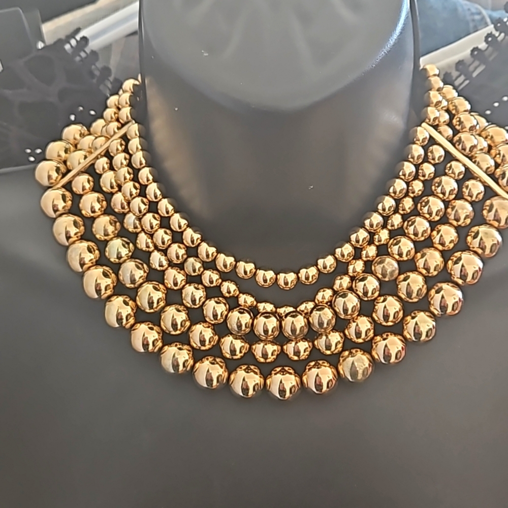 Multi Strand Gold Tone Collar Necklace